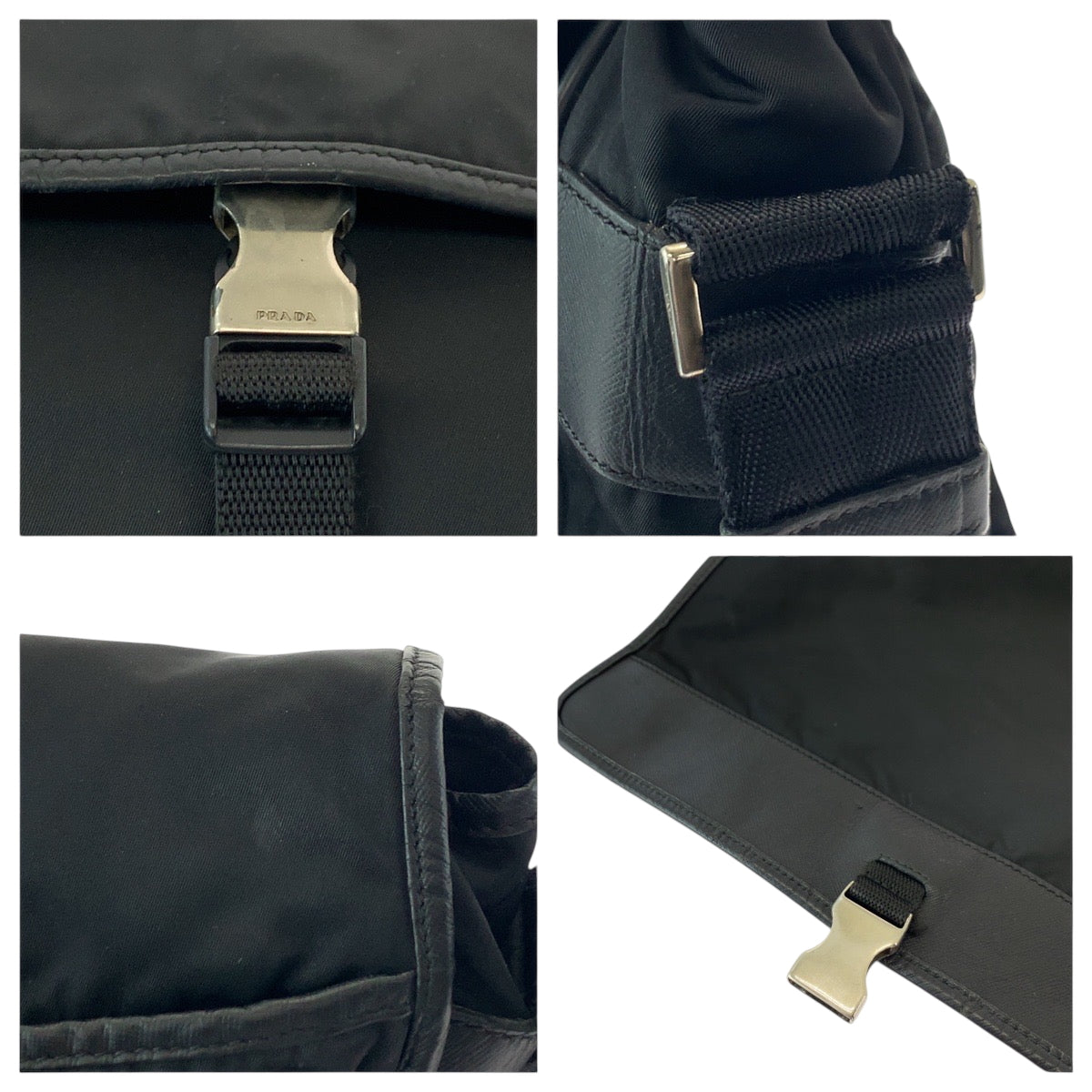 PRADA Shoulder Bag V158 Nylon Black SilverMetal Shoulder Bag Messenger bag Test Triangle With logo Women Used Authentic