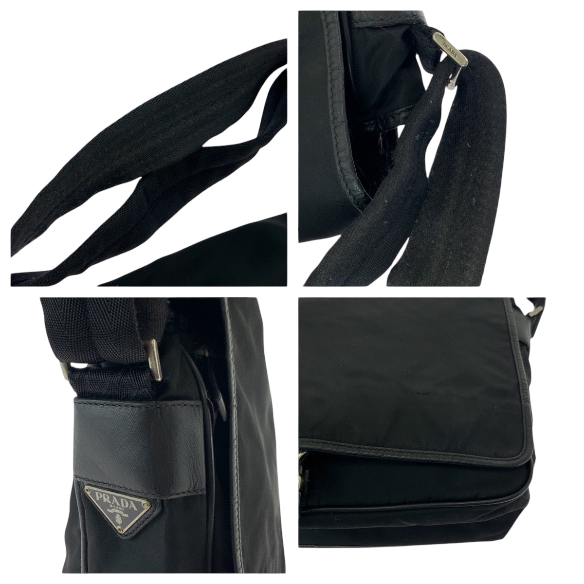 PRADA Shoulder Bag V158 Nylon Black SilverMetal Shoulder Bag Messenger bag Test Triangle With logo Women Used Authentic
