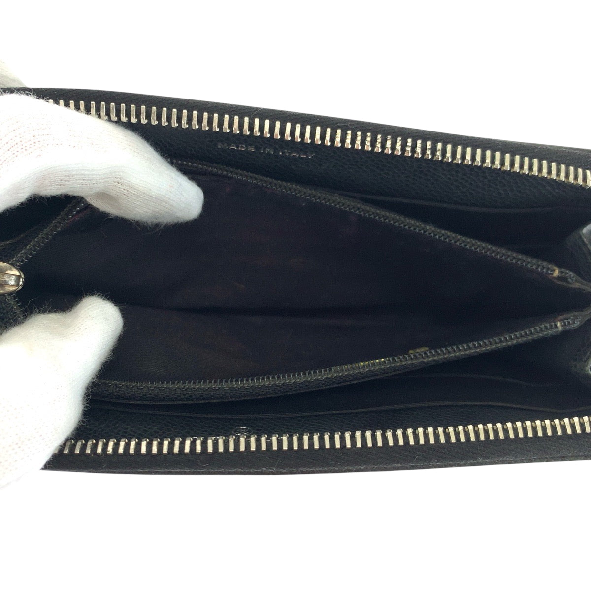 CHANEL Long Wallet Purse Caviar skin Black SilverMetal Long Wallet Purse Zip Around COCO Mark Women Used Authentic