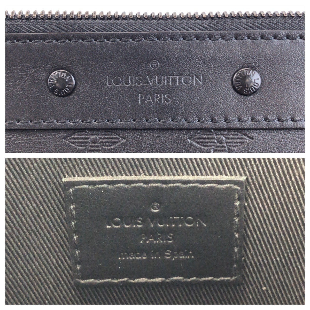 LOUIS VUITTON Clutch bag M81570 leather Noir black black Monogram shadow pochette to go mens Used Authentic