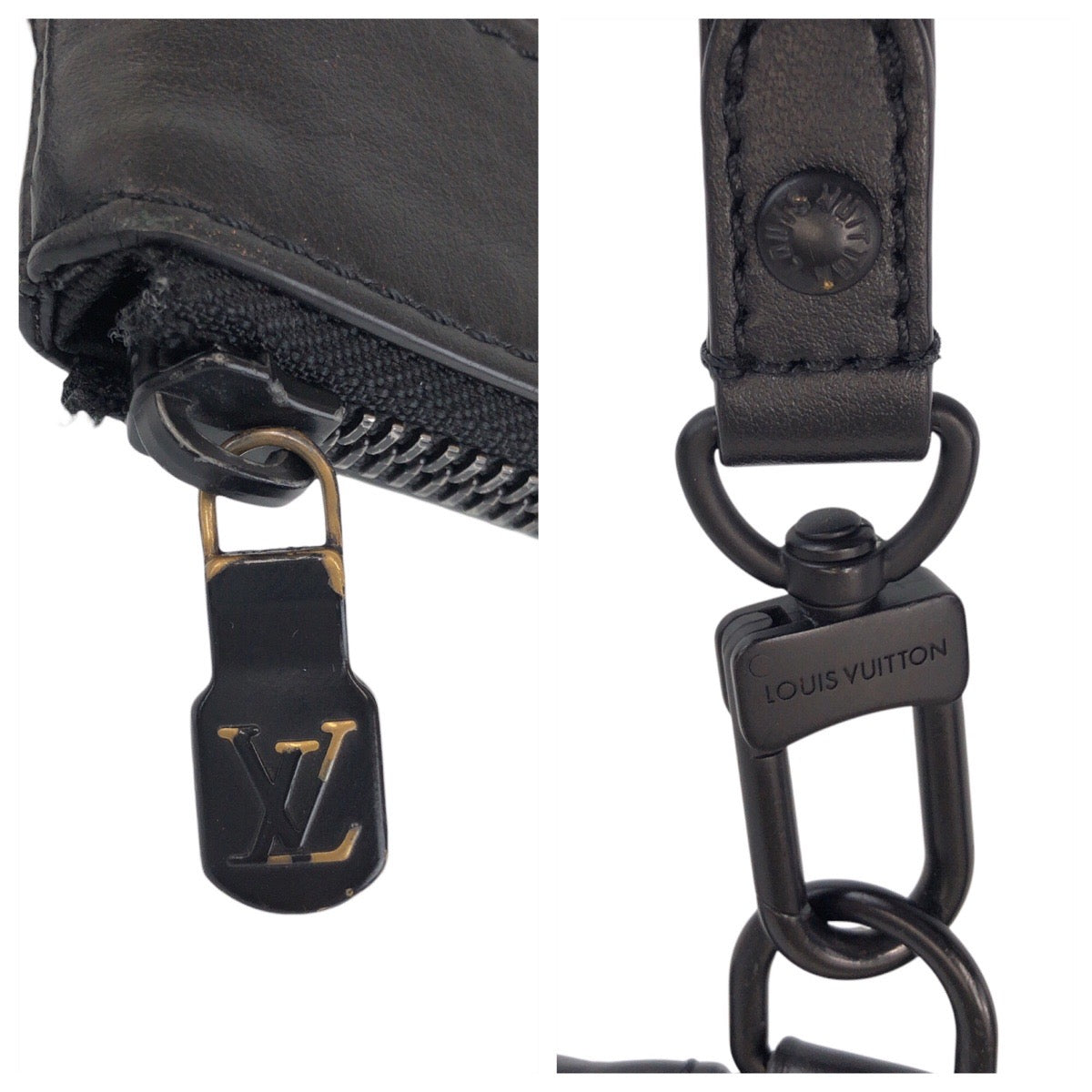 LOUIS VUITTON Clutch bag M81570 leather Noir black black Monogram shadow pochette to go mens Used Authentic