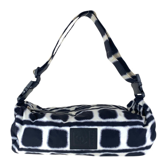 CHANEL Shoulder Bag Nylon Black White SilverMetal Crossbody Shoulder Bag Sports line COCO Mark Women Used Authentic