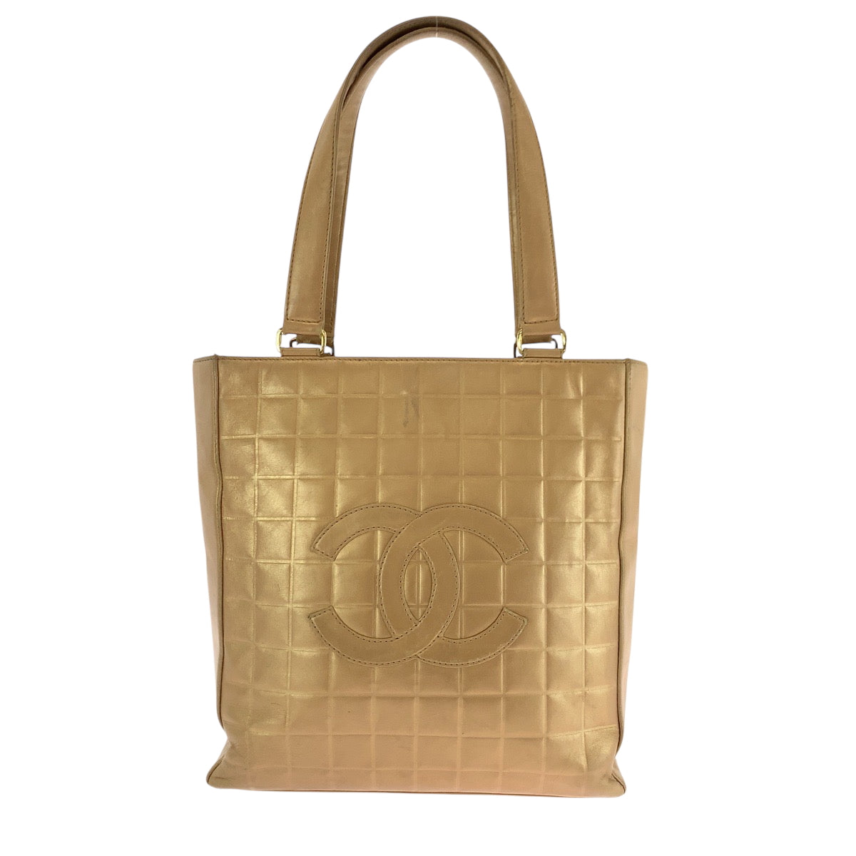 CHANEL Tote Bag lambskin Bronze GoldMetal Chocolate bar COCO Mark