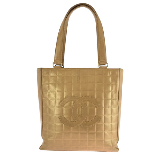 CHANEL Tote Bag lambskin Bronze GoldMetal Chocolate bar COCO Mark