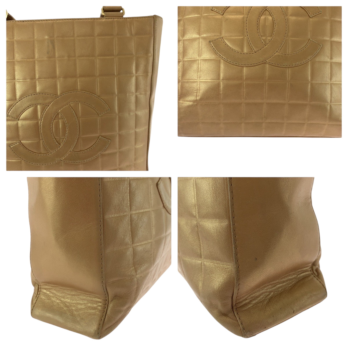 CHANEL Tote Bag lambskin Bronze GoldMetal Chocolate bar COCO Mark