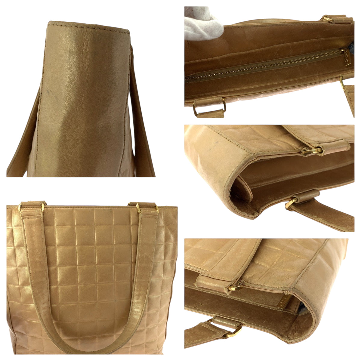 CHANEL Tote Bag lambskin Bronze GoldMetal Chocolate bar COCO Mark