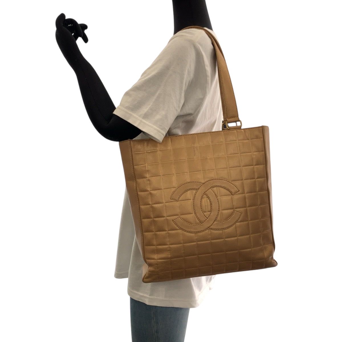 CHANEL Tote Bag lambskin Bronze GoldMetal Chocolate bar COCO Mark