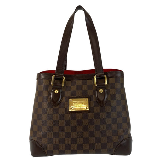 LOUIS VUITTON Tote Bag N51205 PVC, Leather Brown Gold Metal Tote Bag Shoulder Bag Damier Hamstead PM Women Used Authentic