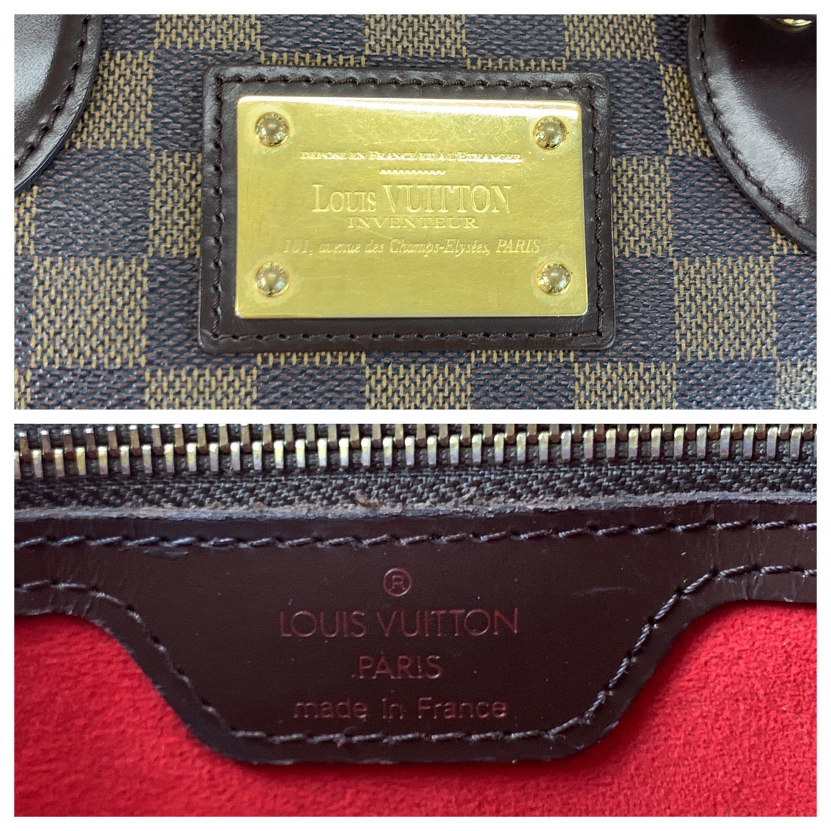 LOUIS VUITTON Tote Bag N51205 PVC, Leather Brown Gold Metal Tote Bag Shoulder Bag Damier Hamstead PM Women Used Authentic