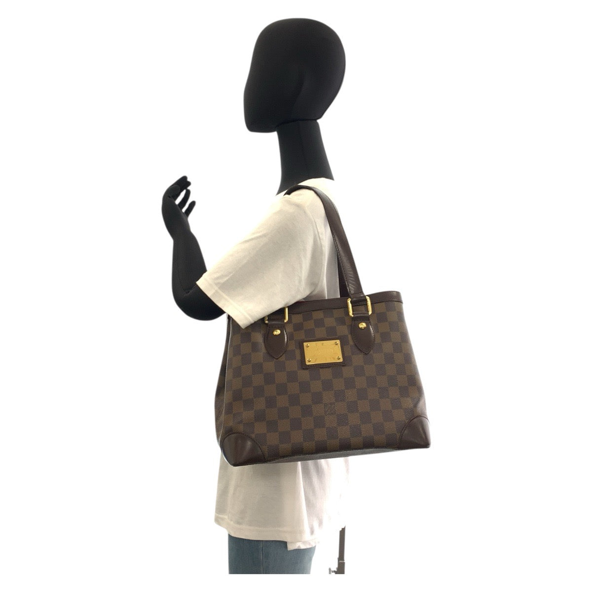 LOUIS VUITTON Tote Bag N51205 PVC, Leather Brown Gold Metal Tote Bag Shoulder Bag Damier Hamstead PM Women Used Authentic