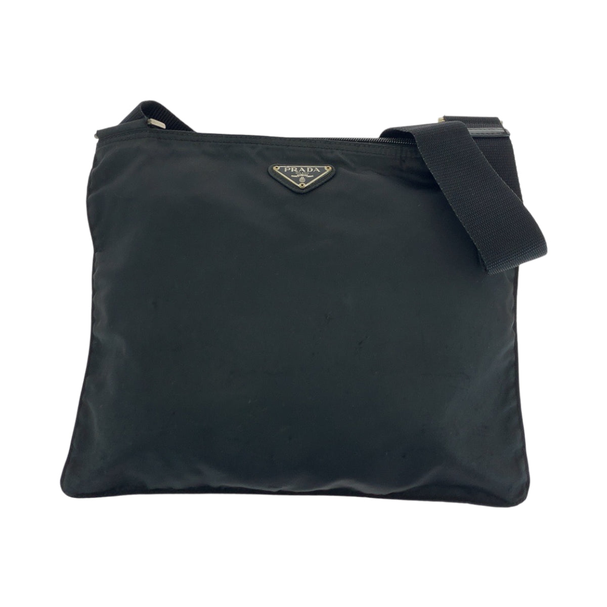 PRADA Shoulder Bag Nylon Black SilverMetal Shoulder Bag Sacoche Test Triangle With logo Women Used Authentic