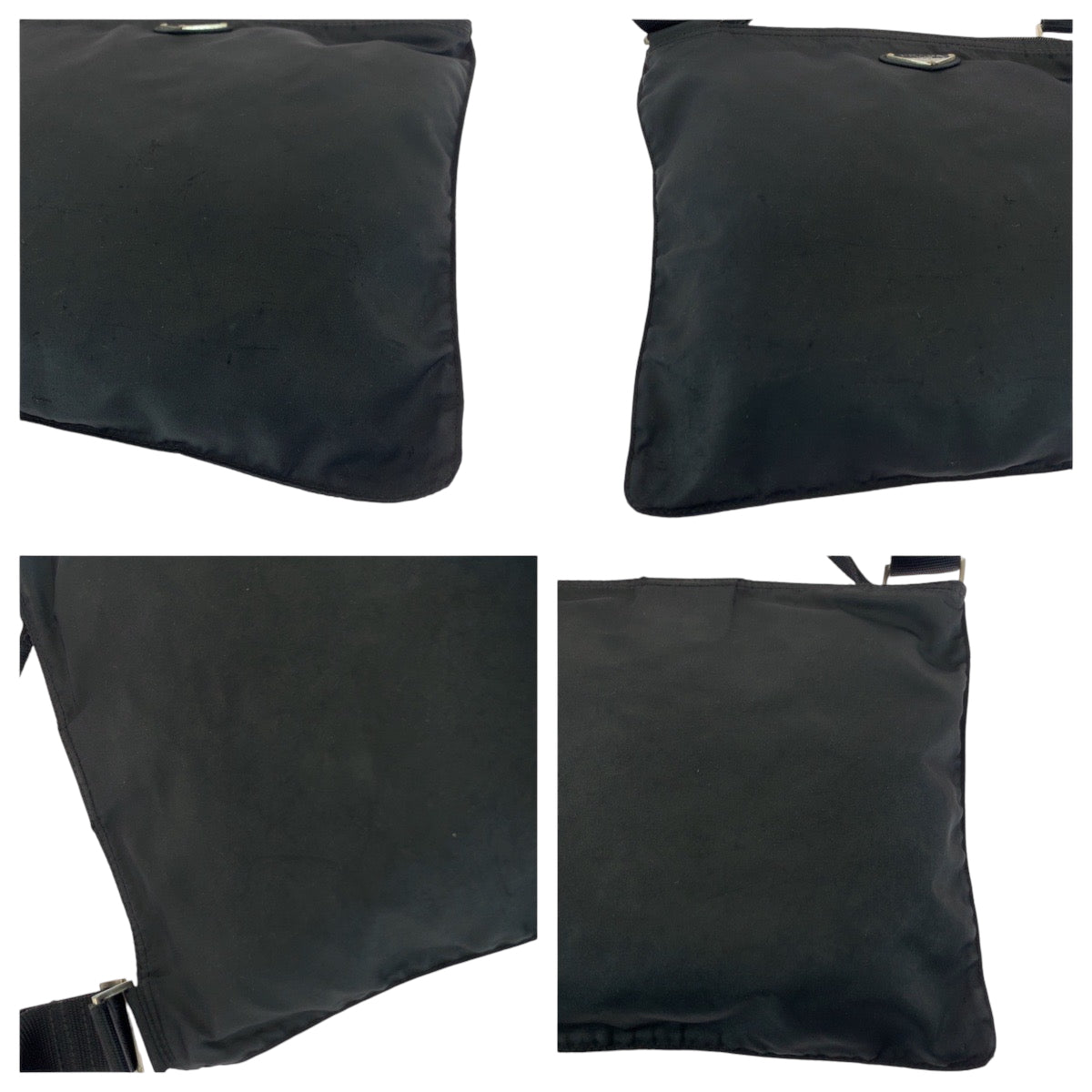 PRADA Shoulder Bag Nylon Black SilverMetal Shoulder Bag Sacoche Test Triangle With logo Women Used Authentic