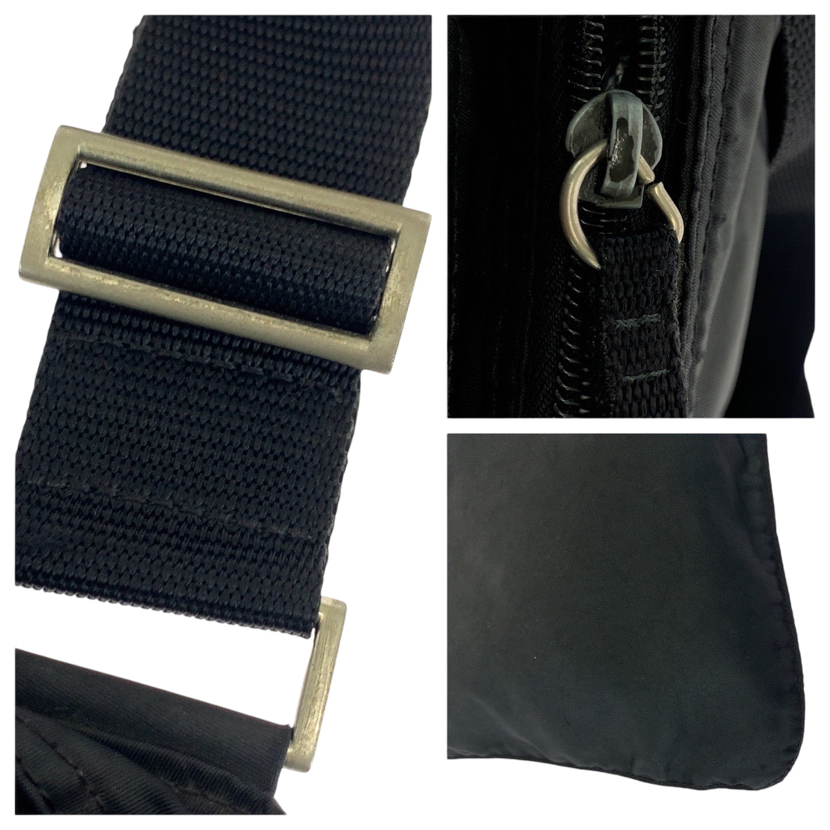 PRADA Shoulder Bag Nylon Black SilverMetal Shoulder Bag Sacoche Test Triangle With logo Women Used Authentic