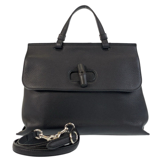 GUCCI Handbag 392013 leather Black SilverMetal Handbag Shoulder Bag 2way Bamboo daily Women Used Authentic