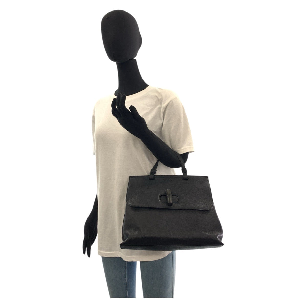 GUCCI Handbag 392013 leather Black SilverMetal Handbag Shoulder Bag 2way Bamboo daily Women Used Authentic
