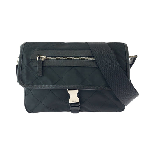 PRADA Shoulder Bag BT0422 Nylon Black SilverMetal Shoulder Bag Messenger bag quilting testu Triangle With logo Women Used Authentic