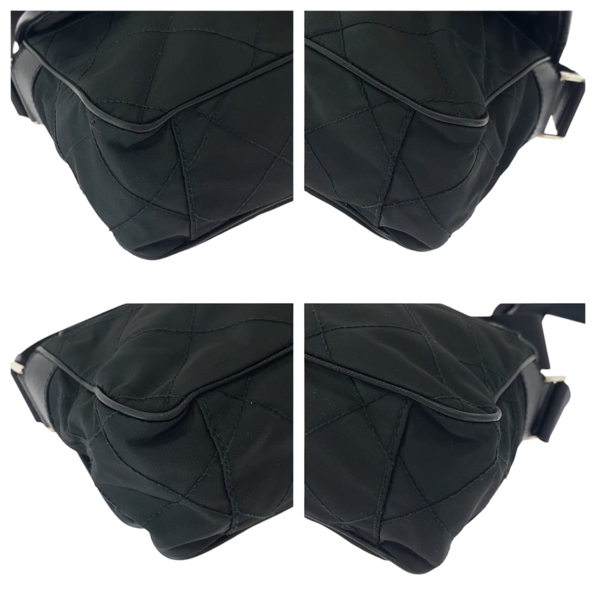 PRADA Shoulder Bag BT0422 Nylon Black SilverMetal Shoulder Bag Messenger bag quilting testu Triangle With logo Women Used Authentic