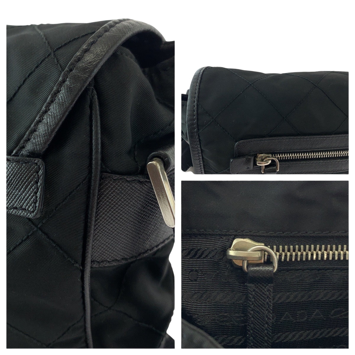 PRADA Shoulder Bag BT0422 Nylon Black SilverMetal Shoulder Bag Messenger bag quilting testu Triangle With logo Women Used Authentic