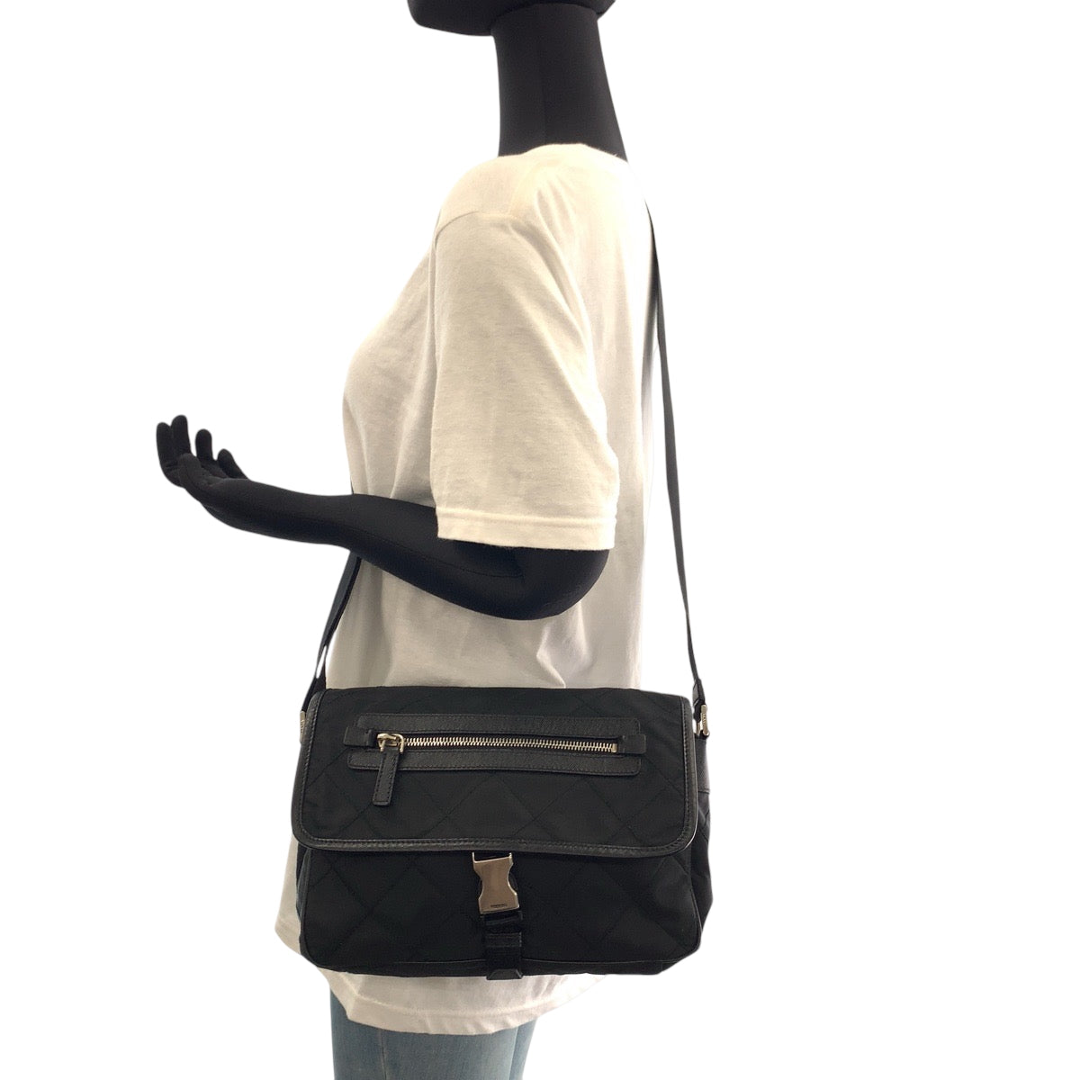 PRADA Shoulder Bag BT0422 Nylon Black SilverMetal Shoulder Bag Messenger bag quilting testu Triangle With logo Women Used Authentic