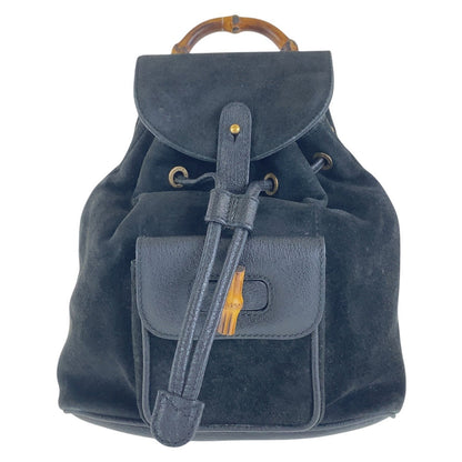 GUCCI Backpack 003 2852 0030 0 Suede Black GoldMetal Bamboo Women Used Authentic