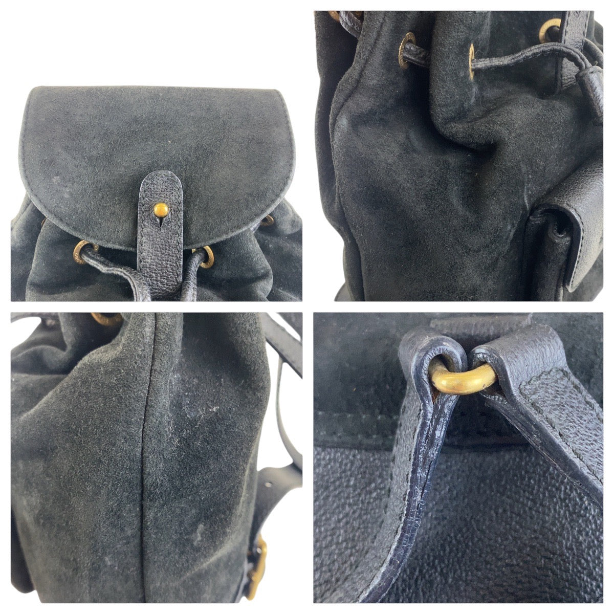 GUCCI Backpack 003 2852 0030 0 Suede Black GoldMetal Bamboo Women Used Authentic