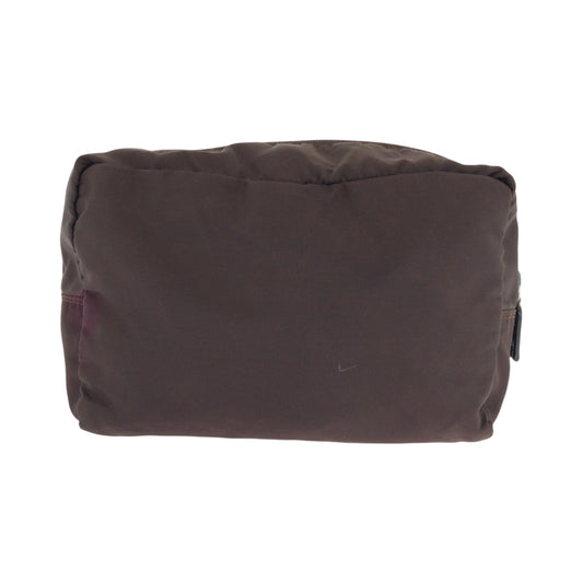 PRADA Pouch Nylon Brown Silver Metal Pouch Cosmetics Pouch Test Triangle With logo Women Used Authentic