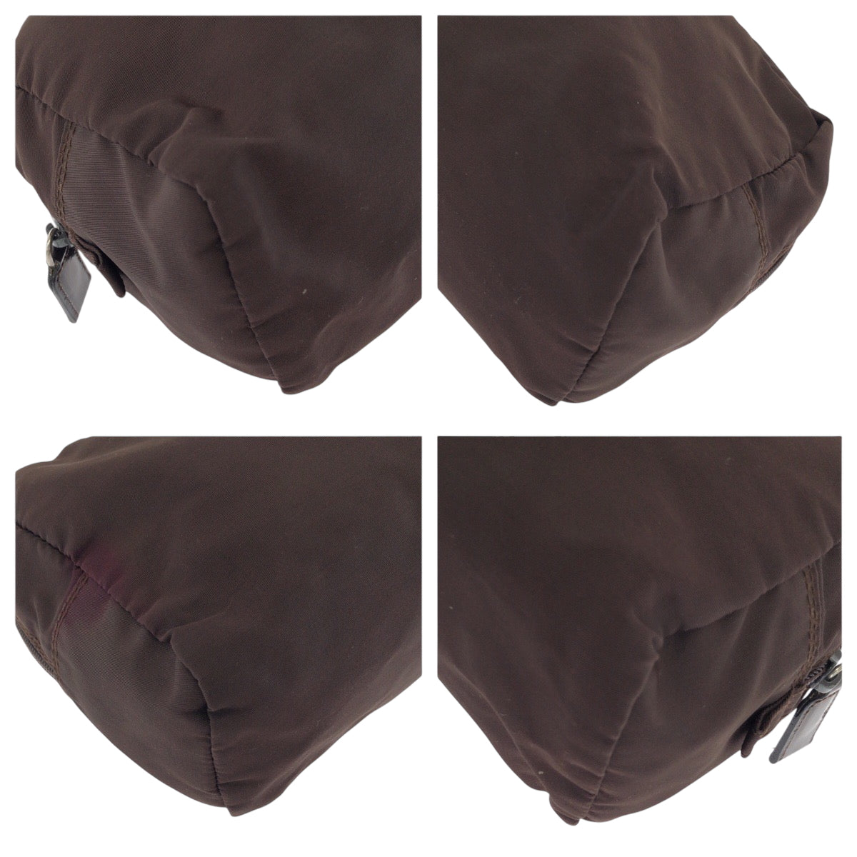 PRADA Pouch Nylon Brown Silver Metal Pouch Cosmetics Pouch Test Triangle With logo Women Used Authentic