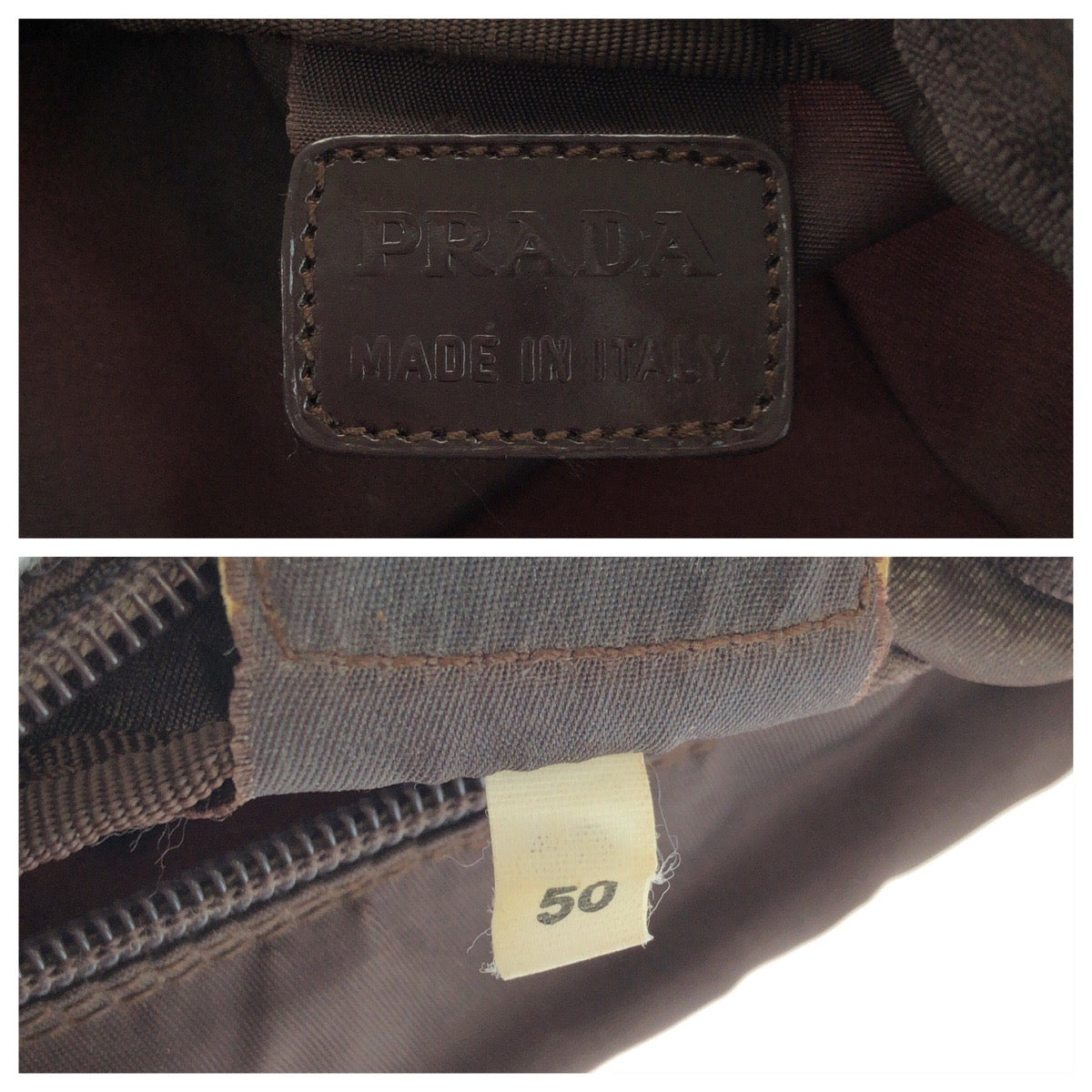 PRADA Pouch Nylon Brown Silver Metal Pouch Cosmetics Pouch Test Triangle With logo Women Used Authentic