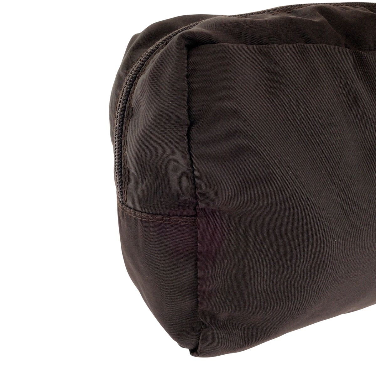 PRADA Pouch Nylon Brown Silver Metal Pouch Cosmetics Pouch Test Triangle With logo Women Used Authentic
