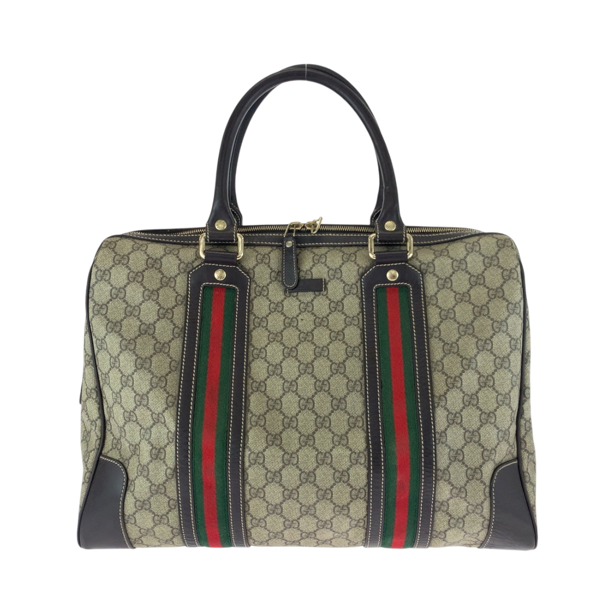 GUCCI Boston Duffel bag 101478 PVC Beige Brown Multicolor Gold Metal Boston Duffel bag Handbag mens Used Authentic