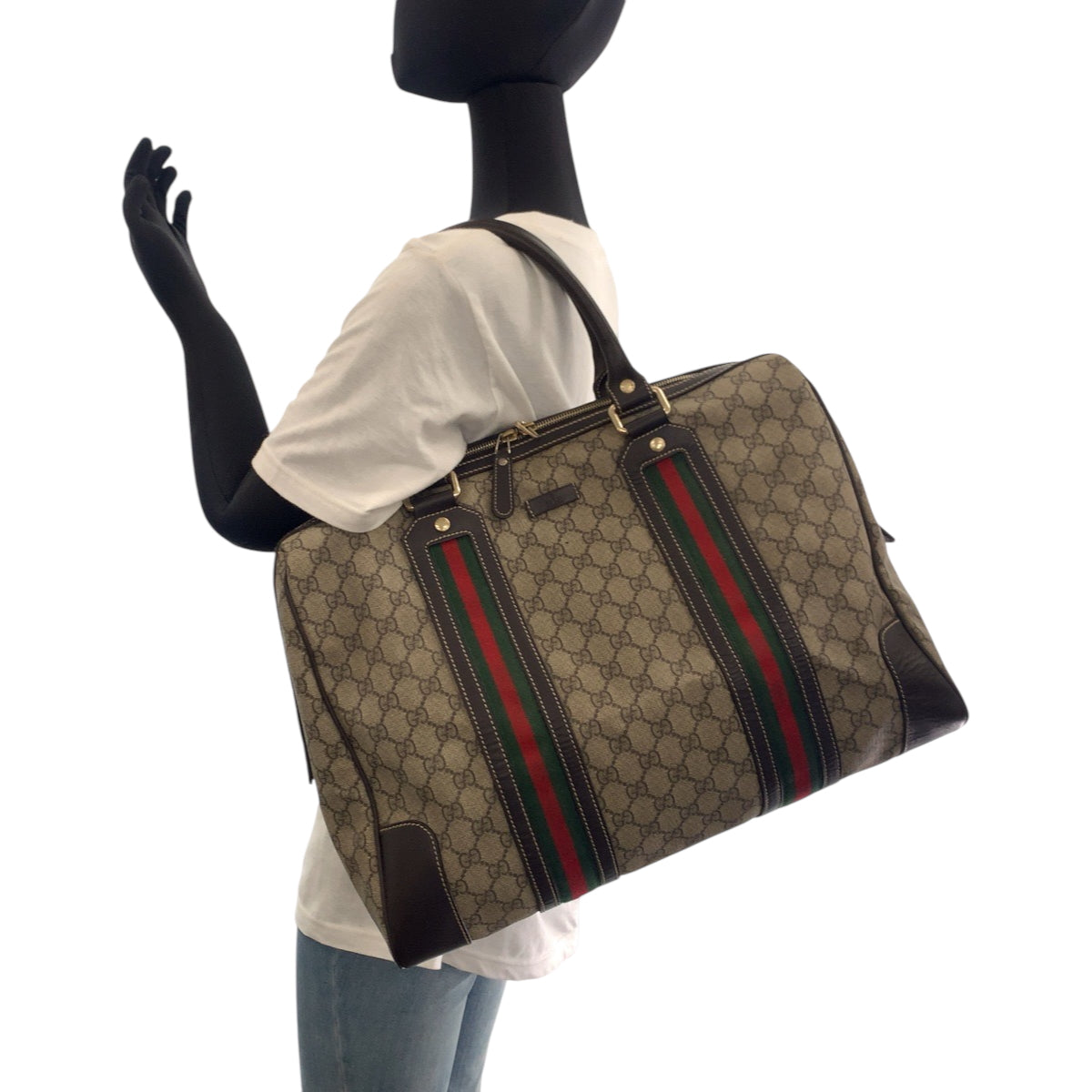 GUCCI Boston Duffel bag 101478 PVC Beige Brown Multicolor Gold Metal Boston Duffel bag Handbag mens Used Authentic