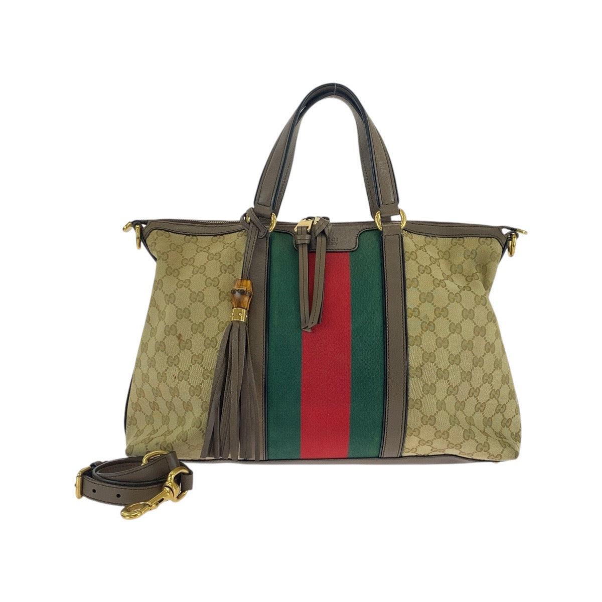 GUCCI Tote Bag 309621 GG canvas, leather Beige Brown Gold Metal Tote Bag Shoulder Bag 2way Sherry line Women Used Authentic