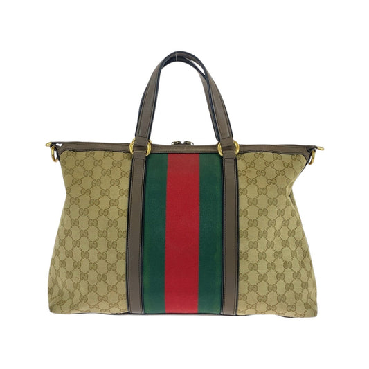 GUCCI Tote Bag 309621 GG canvas, leather Beige Brown Gold Metal Tote Bag Shoulder Bag 2way Sherry line Women Used Authentic