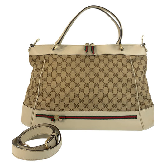 GUCCI Tote Bag 257349 GG canvas, leather Beige Gold Metal Tote Bag Shoulder Bag 2way Mayfair Sherry Line Women Used Authentic