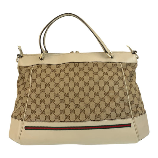 GUCCI Tote Bag 257349 GG canvas, leather Beige Gold Metal Tote Bag Shoulder Bag 2way Mayfair Sherry Line Women Used Authentic