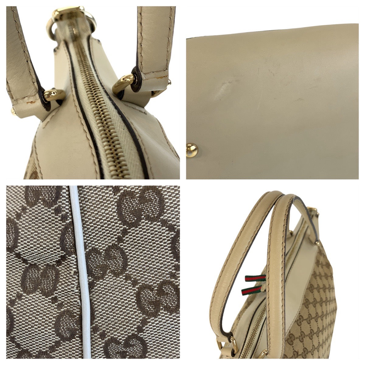 GUCCI Tote Bag 257349 GG canvas, leather Beige Gold Metal Tote Bag Shoulder Bag 2way Mayfair Sherry Line Women Used Authentic