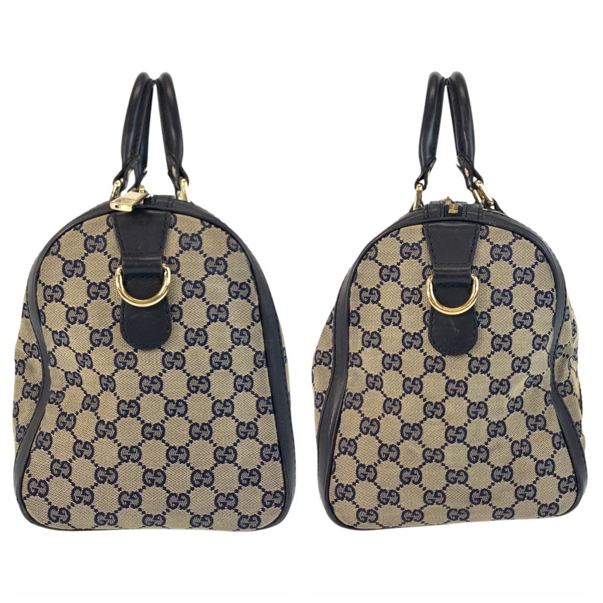 GUCCI Handbag 247205 GG canvas, leather Gray Navy Gold Metal Handbag Boston Duffel bag Shoulder Bag 2way Sherry line Women Used Authentic