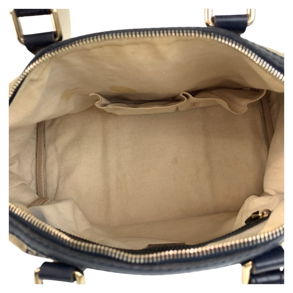 GUCCI Handbag 247205 GG canvas, leather Gray Navy Gold Metal Handbag Boston Duffel bag Shoulder Bag 2way Sherry line Women Used Authentic