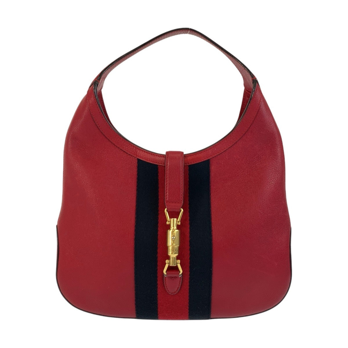 GUCCI Shoulder Bag 365458 leather Red Gold Metal Hobo Shoulder Bag Jackie Shelly Line Women Used Authentic