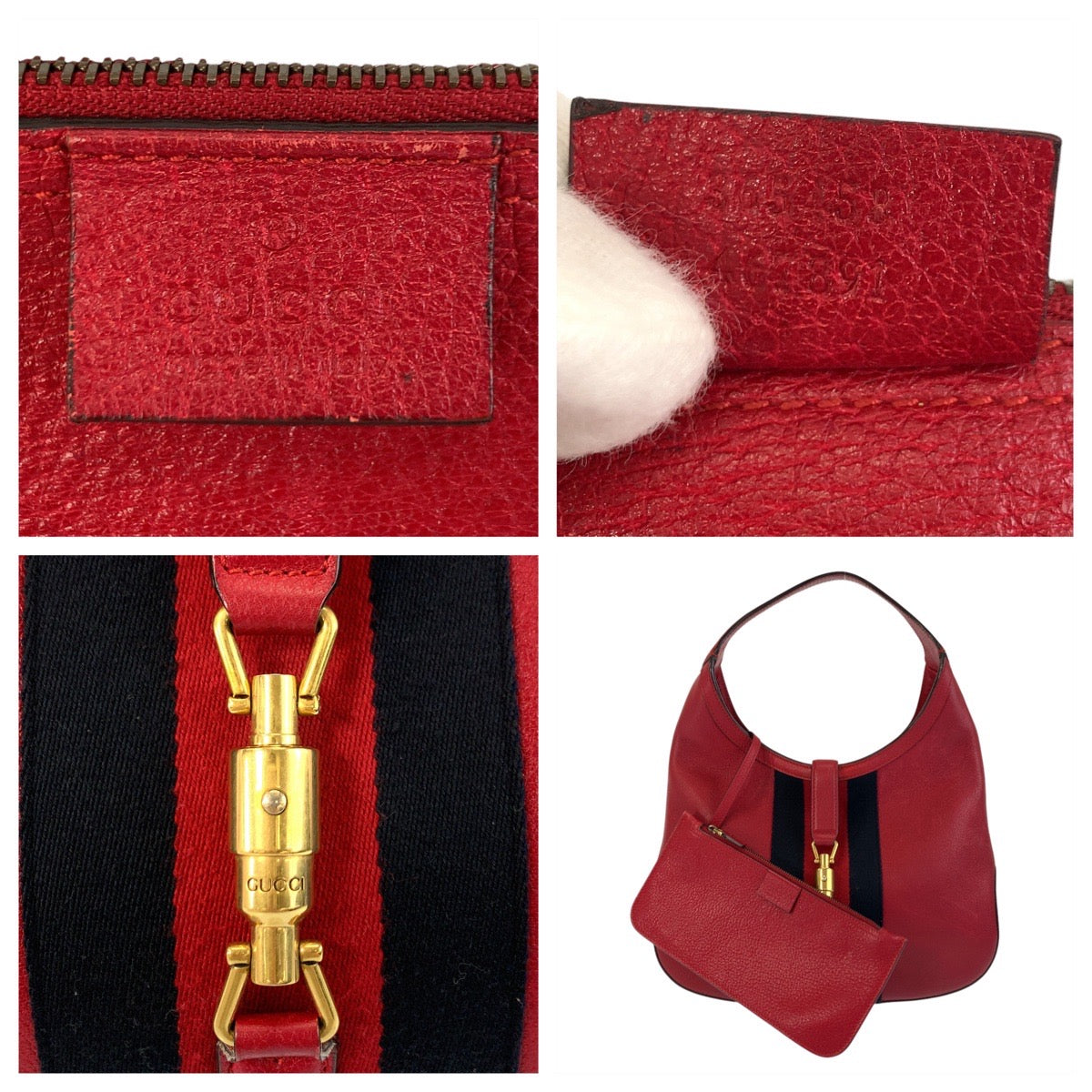 GUCCI Shoulder Bag 365458 leather Red Gold Metal Hobo Shoulder Bag Jackie Shelly Line Women Used Authentic