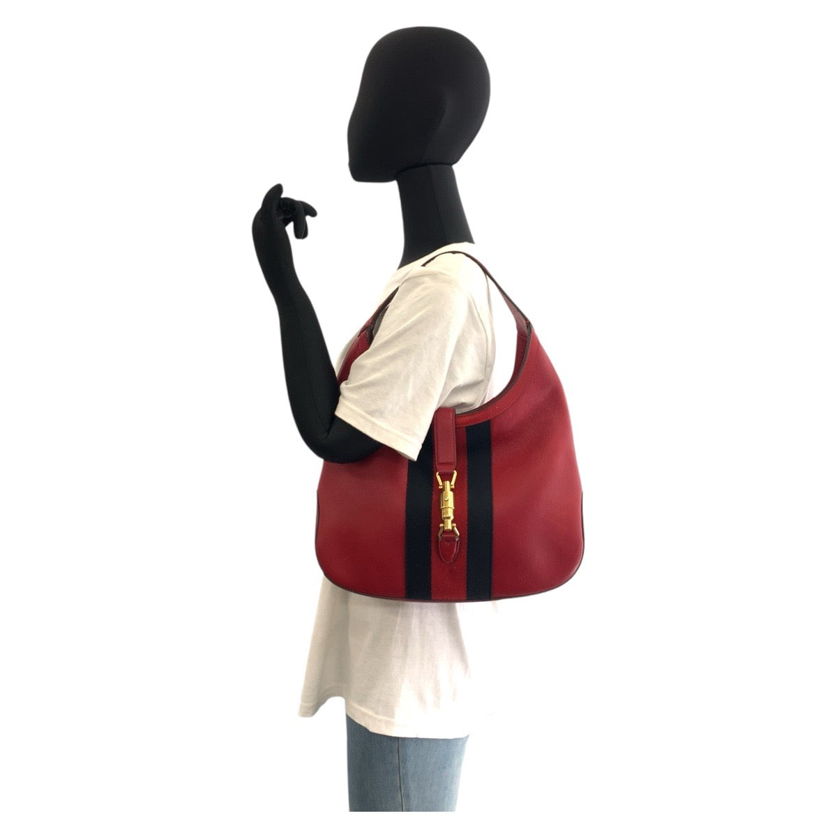 GUCCI Shoulder Bag 365458 leather Red Gold Metal Hobo Shoulder Bag Jackie Shelly Line Women Used Authentic