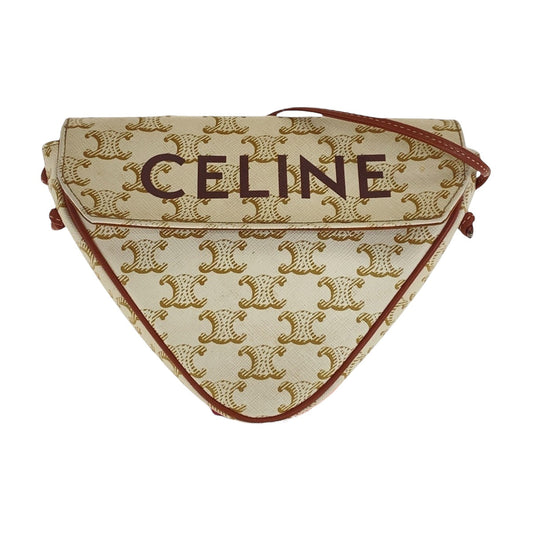 CELINE Shoulder Bag PVC beige Crossbody Shoulder Bag Pochette Triomphe Triangle Women Used Authentic