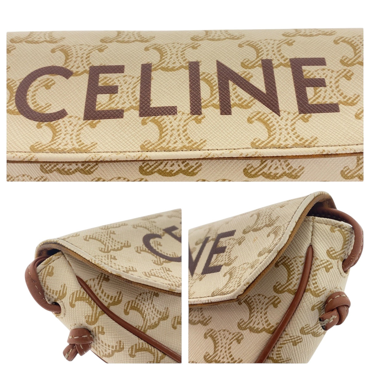CELINE Shoulder Bag PVC beige Crossbody Shoulder Bag Pochette Triomphe Triangle Women Used Authentic