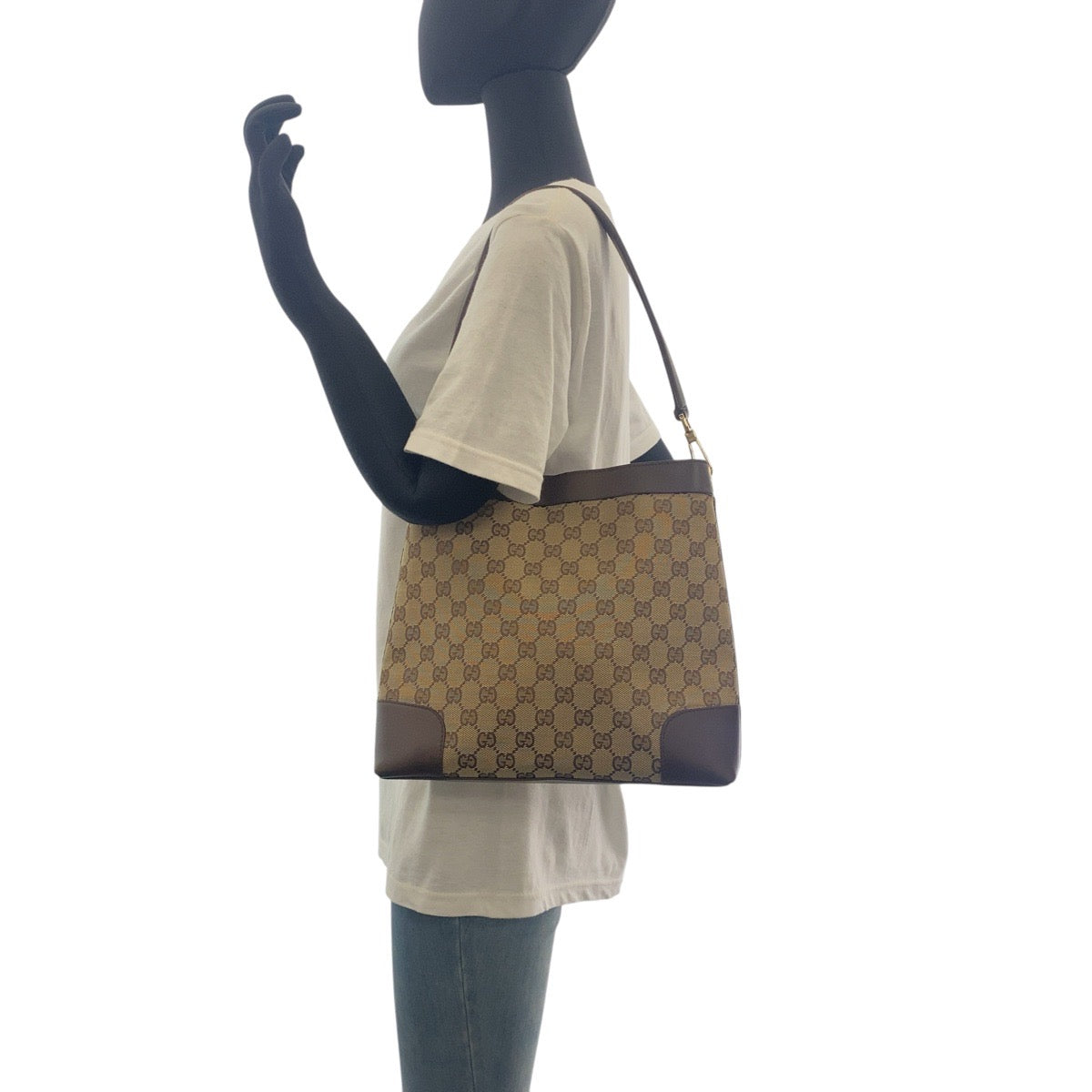 GUCCI Shoulder Bag 001 4231 GG canvas, leather Beige Brown Gold Metal Women Used Authentic