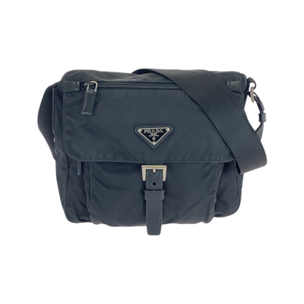 PRADA Shoulder Bag Nylon Black SilverMetal Shoulder Bag Messenger bag Test Triangle With logo mens Used Authentic