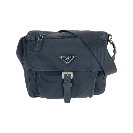 PRADA Shoulder Bag Nylon Black SilverMetal Shoulder Bag Messenger bag Test Triangle With logo mens Used Authentic