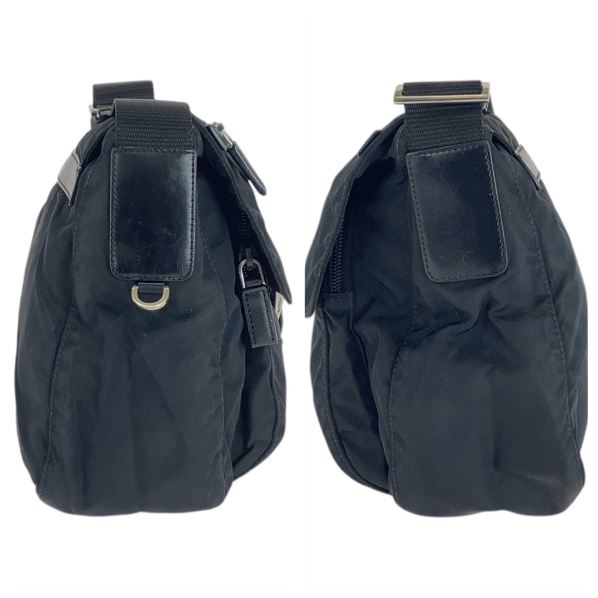 PRADA Shoulder Bag Nylon Black SilverMetal Shoulder Bag Messenger bag Test Triangle With logo mens Used Authentic