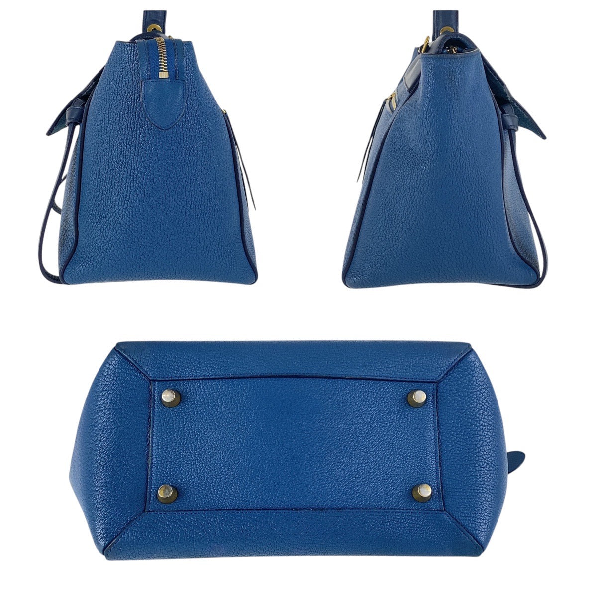 CELINE Handbag leather Blur Navy Gold Metal Handbag Shoulder Bag 2WAY Belt bag Women Used Authentic