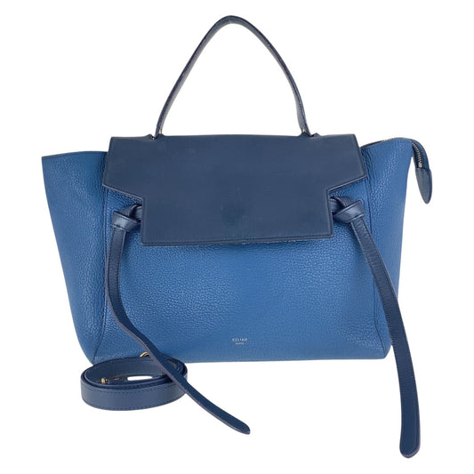 CELINE Handbag leather Blur Navy Gold Metal Handbag Shoulder Bag 2WAY Belt bag Women Used Authentic
