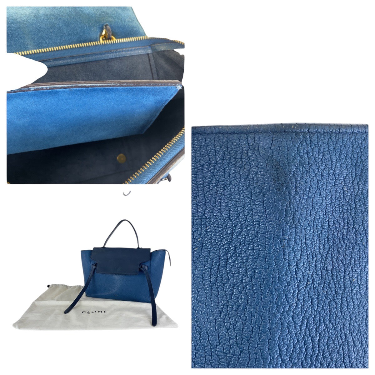 CELINE Handbag leather Blur Navy Gold Metal Handbag Shoulder Bag 2WAY Belt bag Women Used Authentic